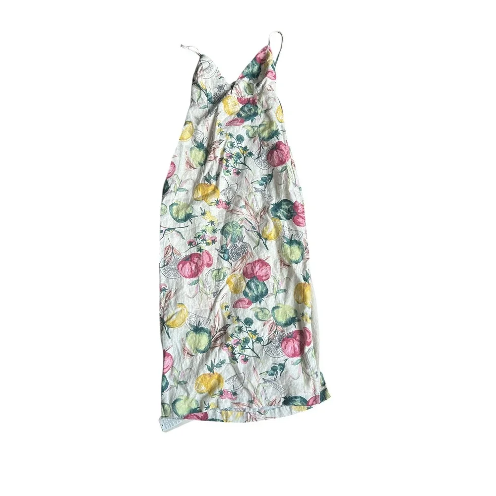 Abercrombie & Fitch Premium Linen Cutout Midi Dress Vegetable Print‎ Cream Med P